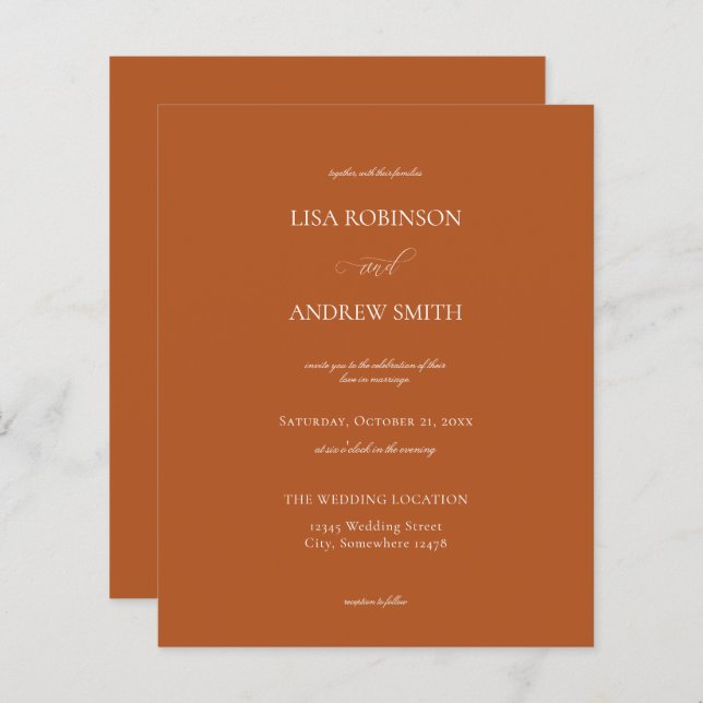 Papier Budget Terracotta Orange Calligraphie Mariage (Devant / Derrière)