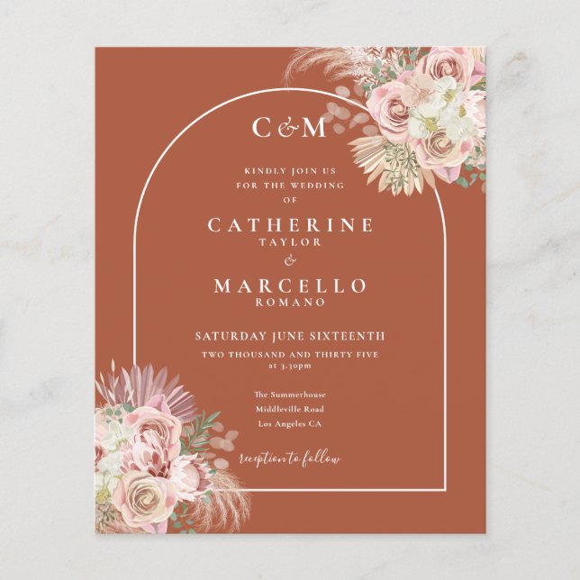 Papier Budget Terracotta Pampas Grass Monogramme Mariage (Devant)