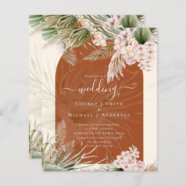 Papier BUDGET Terracotta Peach Pampas Grass Mariage (Devant / Derrière)