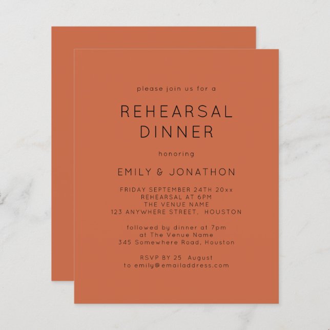 Papier Budget Terracotta Répétition Dîner Mariage Invitat (Devant / Derrière)
