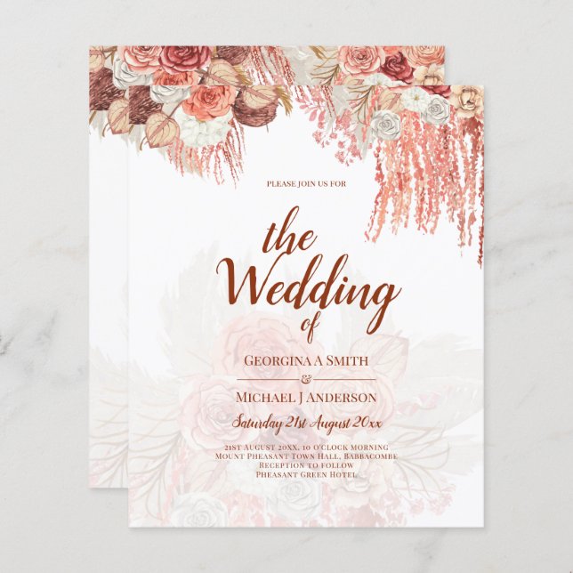 Papier BUDGET Terracotta Rose Pampas Mariage floral Grass (Devant / Derrière)