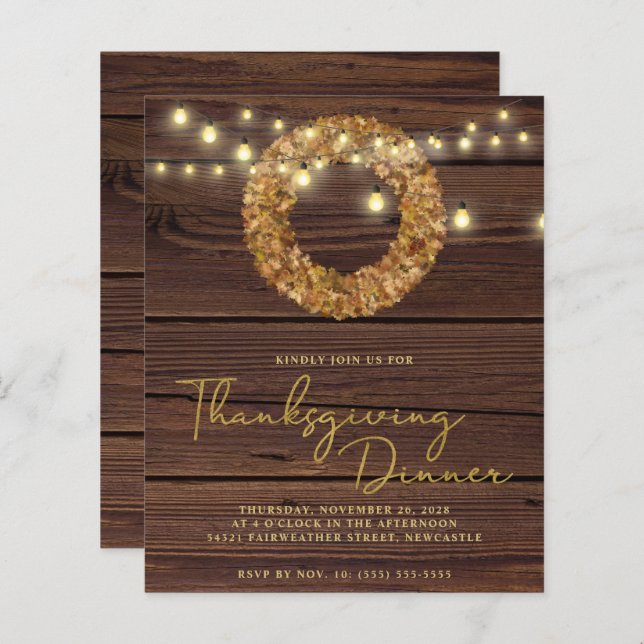 Papier Budget Thankgiving Wreath String Lights Wood (Devant / Derrière)