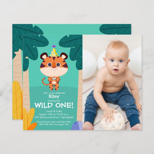Papier Budget Tiger Kid's Photo Anniversaire Invitations (Devant / Derrière)
