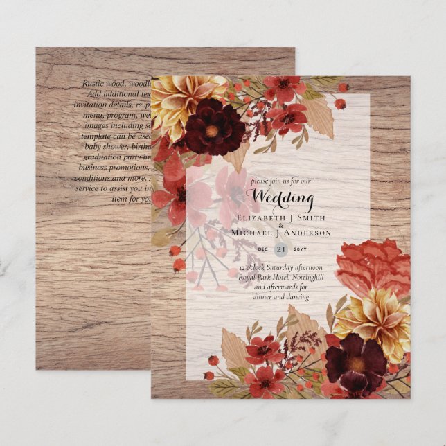 Papier BUDGET TOMBE Floral Mariages Invitations - Dusky (Devant / Derrière)