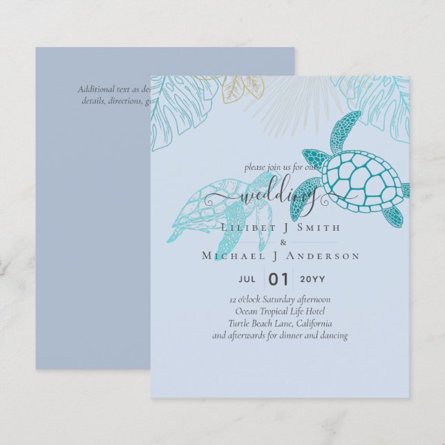 Papier BUDGET Tortues de mer Mariage Moderne Line Art (Devant / Derrière)
