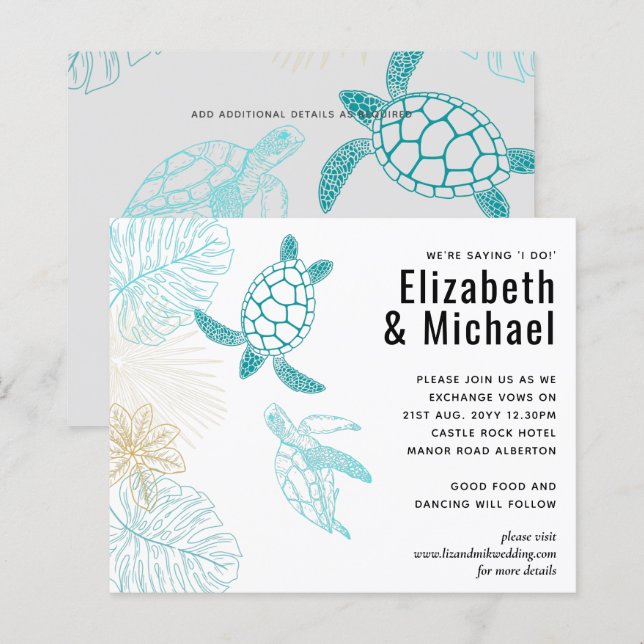 Papier BUDGET Tortues de mer Mariage Moderne Line Art (Devant / Derrière)