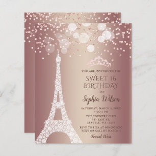 Papier Budget Tour Eiffel Rose Gold Sweet 16 Invitation
