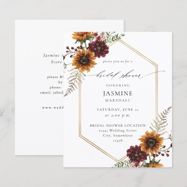 Papier Budget Tournesol & Fête des mariées Florale Fleur  (Devant / Derrière)