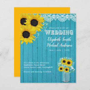 Papier BUDGET Tournesol rustique Turquoise Mariage jaune 
