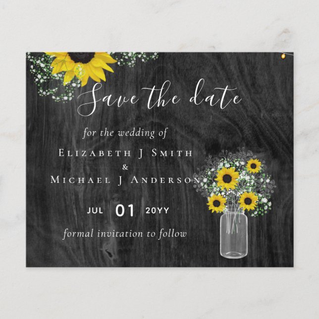 Papier BUDGET Tournesols Rustiques Mariage Sauvegarder le (Devant)