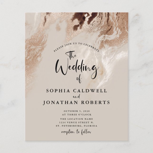 Papier Budget tout en un Abstrait mariage en marbre Invit (Devant)