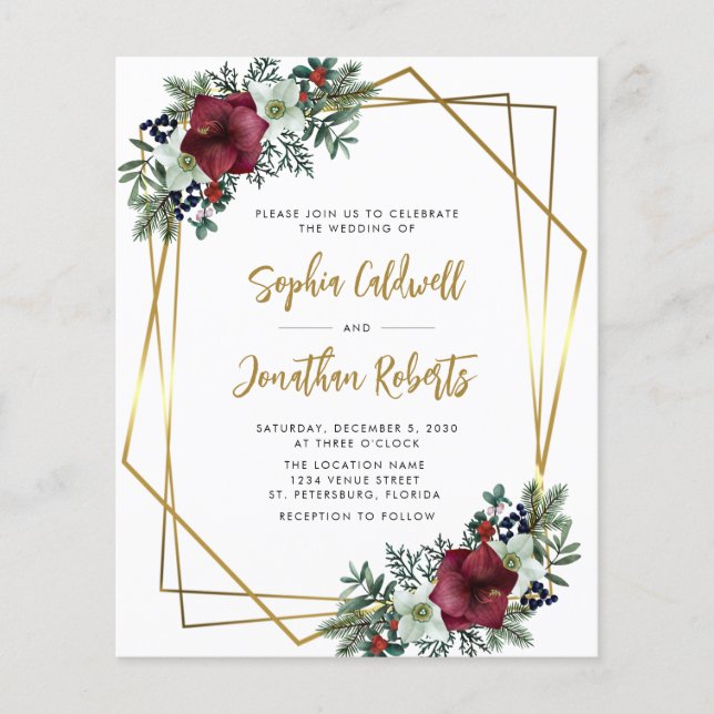 Papier Budget Tout en un Amaryllis Mariage Invitation (Devant)