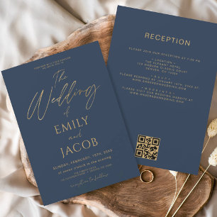 Papier Budget tout en un bleu marine Mariage or QR Code