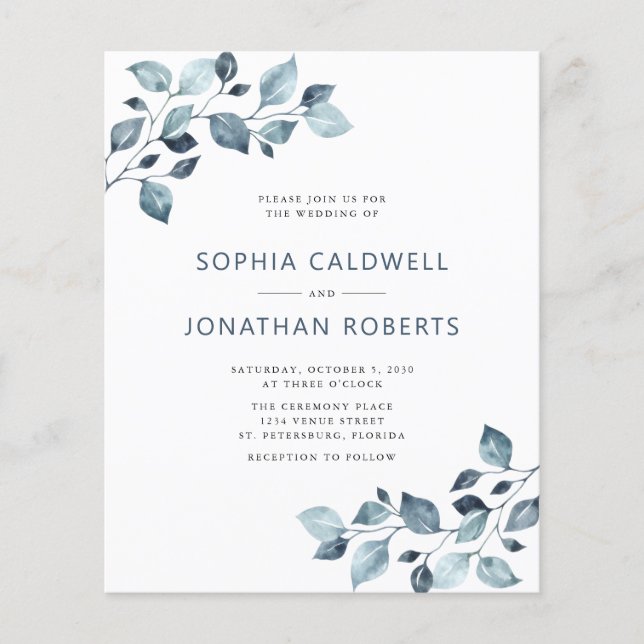 Papier Budget Tout en Un Bleu Poussiéreux Mariage Eucalyp (Devant)