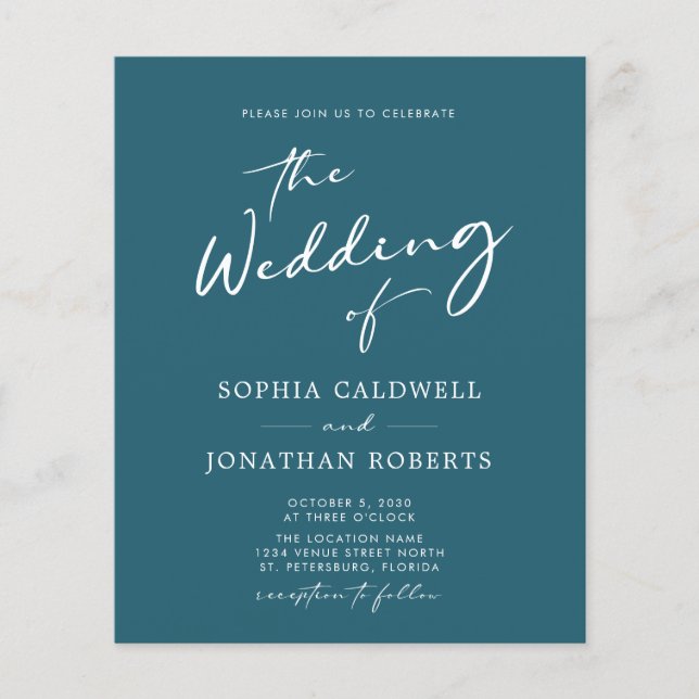 Papier Budget Tout en un Calligraphie Mariage Turquoise I (Devant)