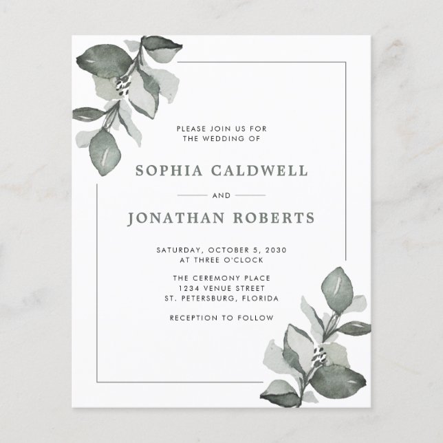 Papier Budget tout en un Dusty Green Eucalyptus Mariage (Devant)