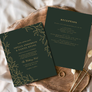 Papier Budget tout en un Faire-part de mariage d'or vert