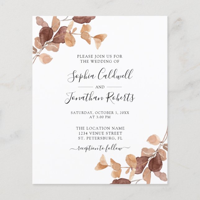 Papier Budget tout en un Faire-part de mariage Eucalyptus (Devant)