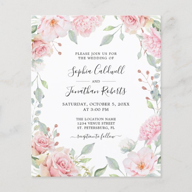 Papier Budget tout en un Faire-part de mariage rose Roses (Devant)