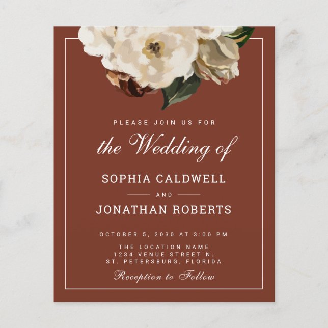 Papier Budget Tout en un Floral Terracotta Mariage Invite (Devant)