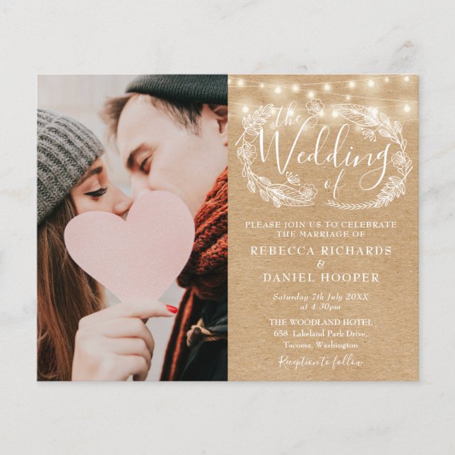 Papier Budget Tout en un Kraft photo mariage Invitation (Devant)