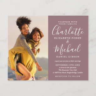 Papier Budget Tout en un Mauve Photo Mariage Invitation