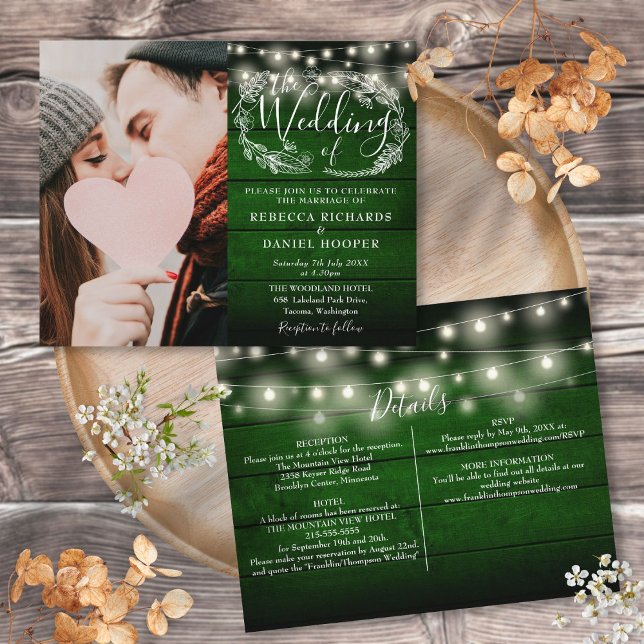 Papier Budget Tout en un Photo Mariage rustique Invitatio (Budget All In One Photo Rustic Wedding Invite)