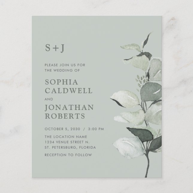 Papier Budget Tout en un seul Sage Eucalyptus Mariage Inv (Devant)