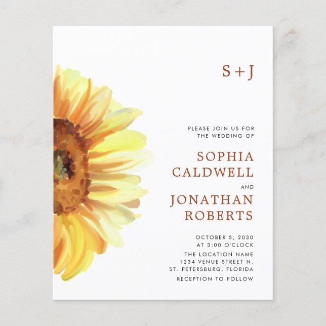 Papier Budget Tout en un tournesol moderne Mariage Invite (Devant)