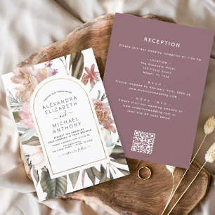 Papier Budget tout en une Bourgogne Floral QR Code Mariag