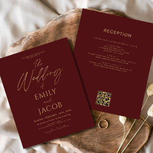Papier Budget tout en une Bourgogne or Mariage QR Code
