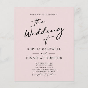 Papier Budget tout en une calligraphie Blush Mariage Invi