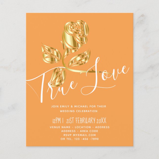 Papier BUDGET Trending True Love Gold Rose Wedding Invite (Devant)
