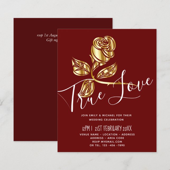 Papier BUDGET Trending True Love Gold Rose Wedding Invite (Devant / Derrière)