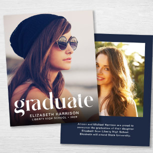 Papier Budget Trendy 2 Photo Blue Graduation Faire-part