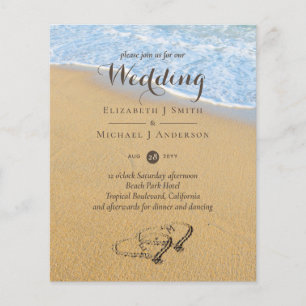 Papier Budget Tropical Beach Hearts in Sand Mariage Invit