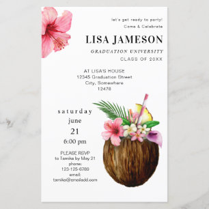 Papier Budget Tropical Coconut Graduation avec photo V2