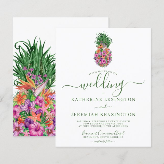 Papier BUDGET Tropical Floral Ananas Mariage (Devant / Derrière)