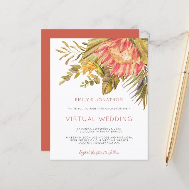 Papier Budget Tropical Foliage Faire-part de mariage virt (Devant/Arrière en situation)