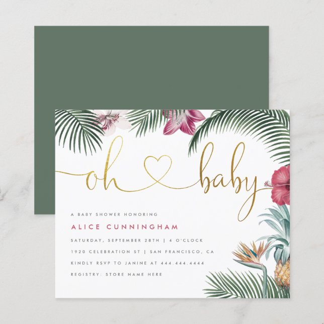 Papier Budget Tropical Foliage Oh Baby Gold Baby shower (Devant / Derrière)