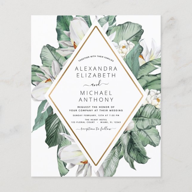 Papier Budget Tropical Magnolia Floral Faire-part de mari (Devant)