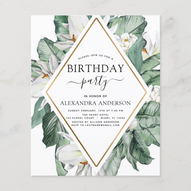 Papier Budget Tropical Magnolia Invitation Anniversaire (Devant)