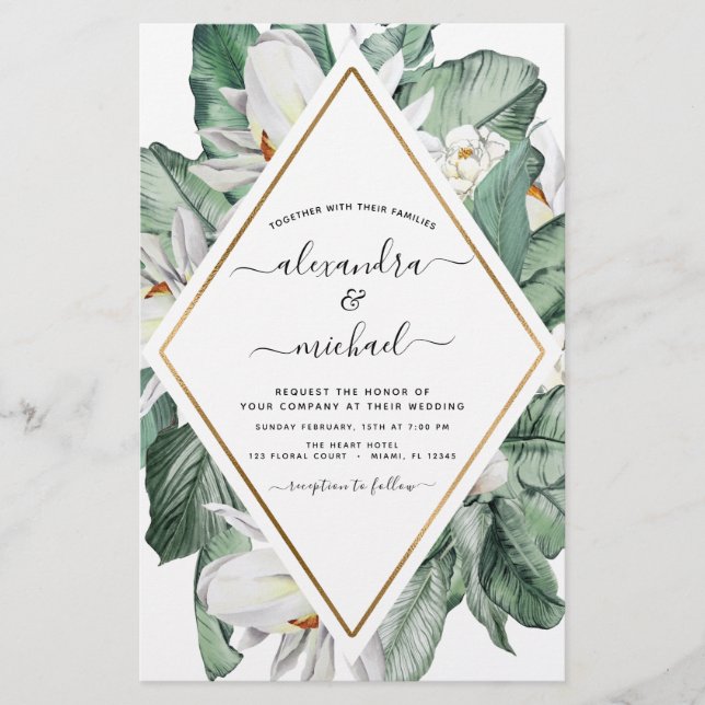 Papier Budget Tropical Magnolia Mariages Invitations (Devant)