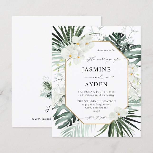Papier Budget Tropical Palm & White Floral Mariage (Devant / Derrière)