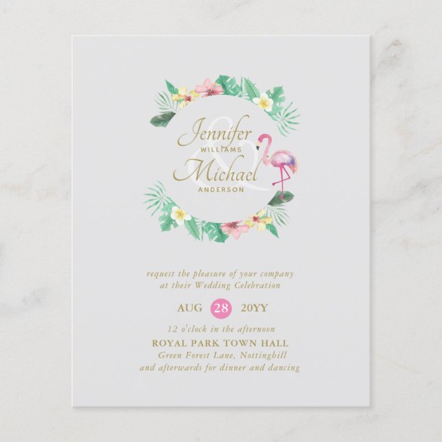 Papier BUDGET Tropical rose Fête des mariées ou Mariage (Devant)