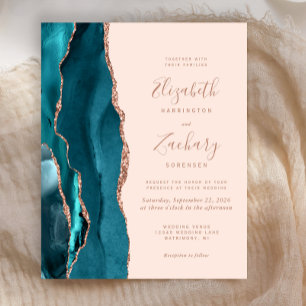 Papier Budget Turquoise Agate Rose Gold Blush Wedding Inv