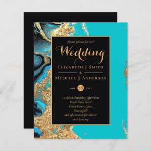 Papier BUDGET Turquoise Aqua Gold Agate Mariage Invitatio