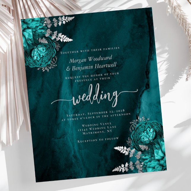 Papier Budget Turquoise bleu argent Mariage floral (Créateur téléchargé)