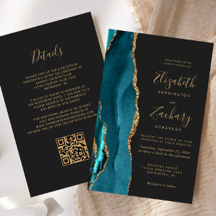 Papier Budget Turquoise Blue Agate Dark QR Code Mariage
