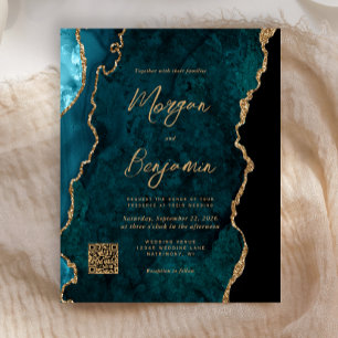 Papier Budget Turquoise Blue Agate QR Code Mariage Invita